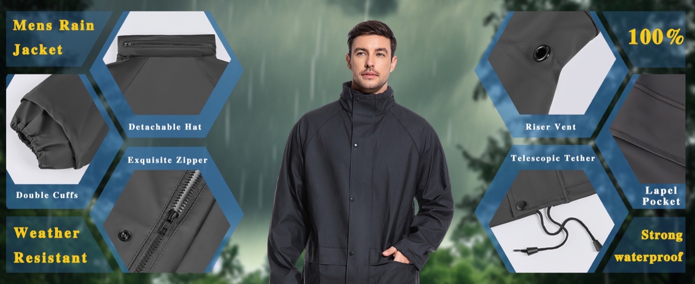 Multi-Pocket Weatherproof Rain Jacket detail