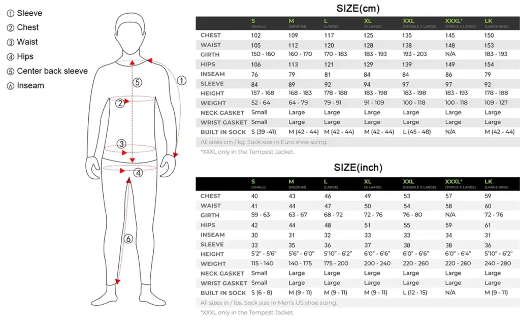Product size chart