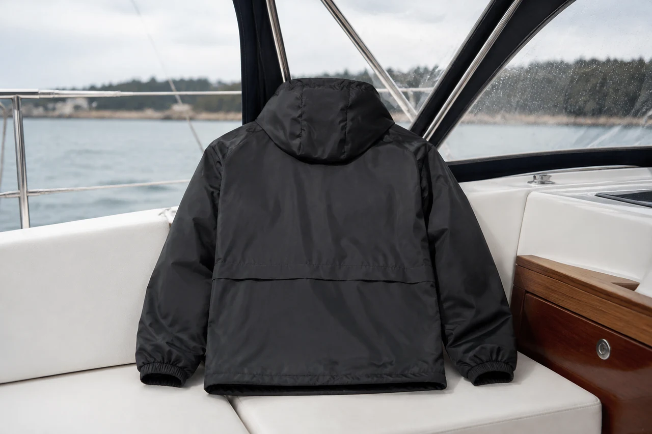 Waterproof sailing jacket at dockside illustrating post-trip care