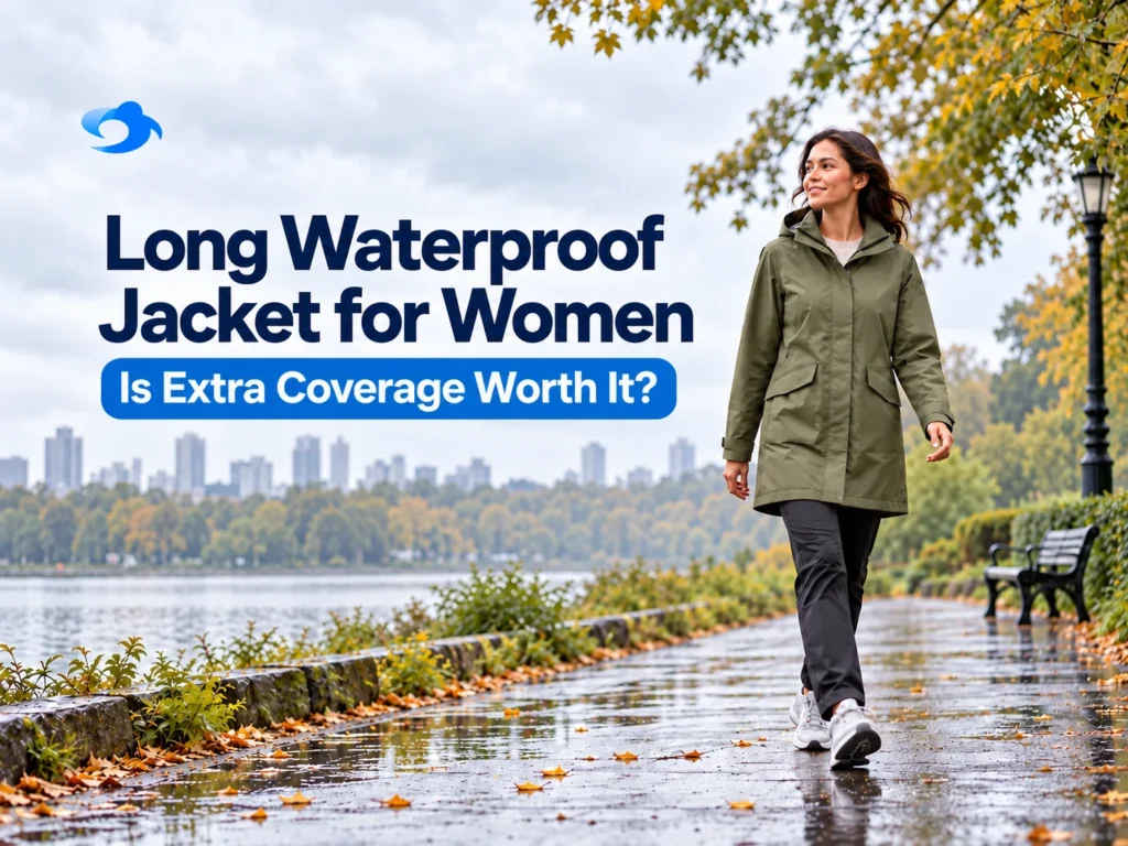 Illustrative outdoor cover for Long Waterproof Jacket for Women