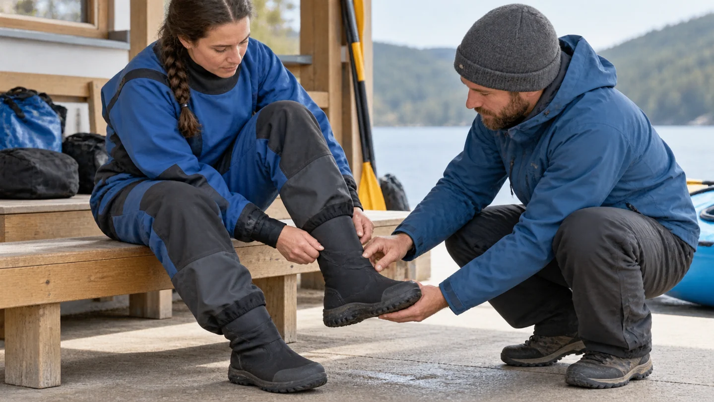 Dry-suit socks and issued protective boots must be fitted together.