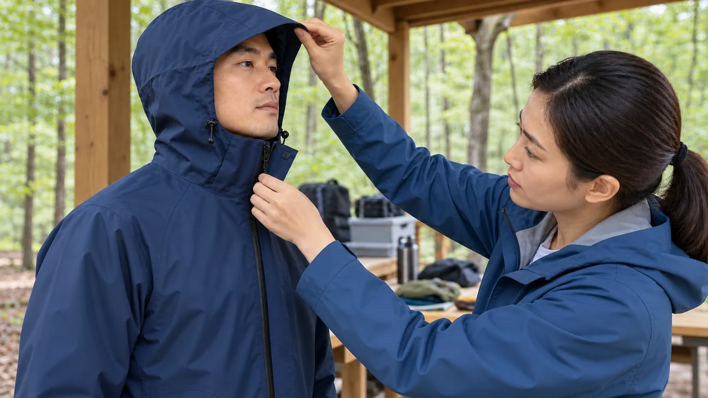 A waterproof-jacket brief should address visible openings as well as fabric.