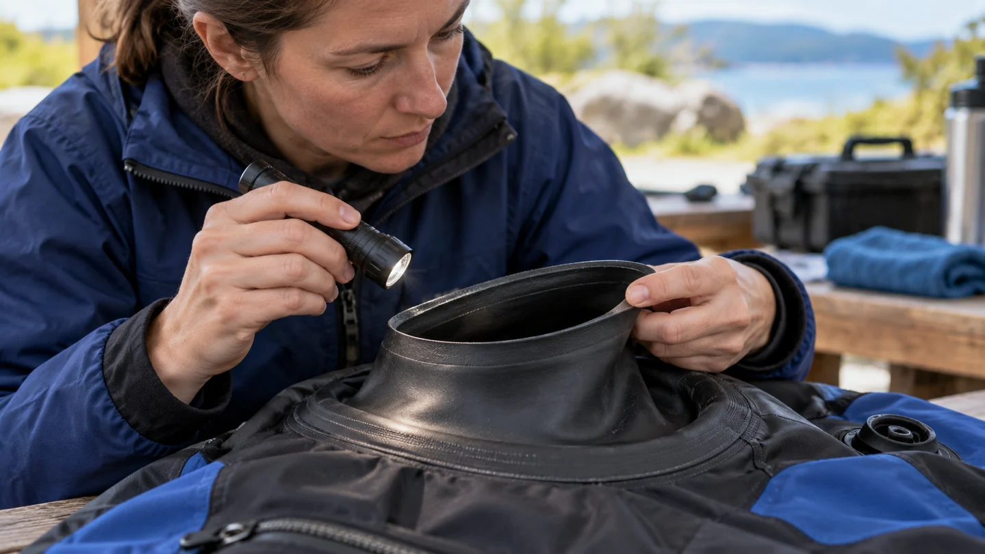 Inspect a suspect neck seal dry before deciding on a repair.